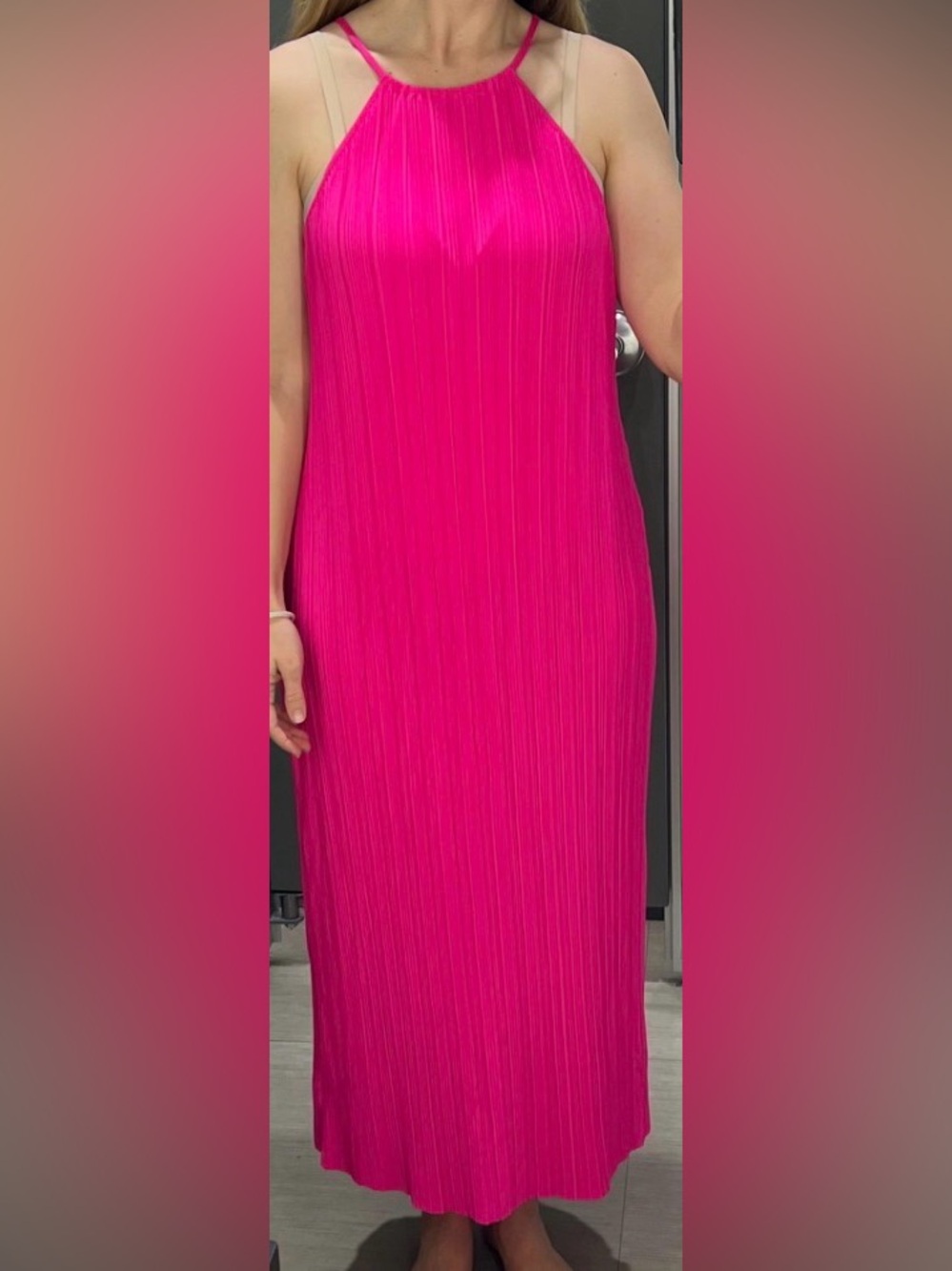 a new day size SMALL, Hot Pink Pleated Halter Midi* Dress.